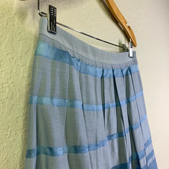TIBI Blue‎ Colorblock Stripe Silk Sheer A-Line Midi Skirt Size 6 - Picture 2 of 12